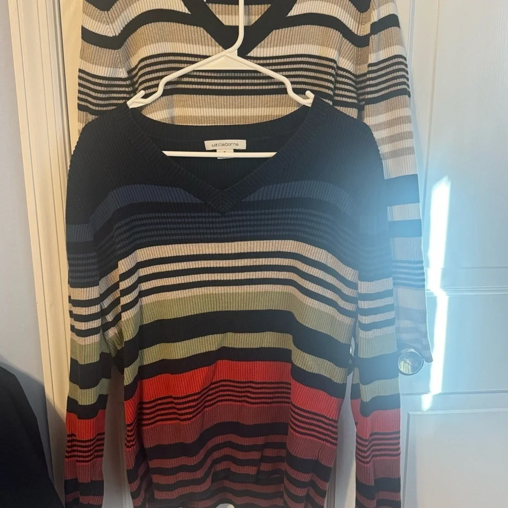 🧶 Liz Claiborne Women’s Striped Cotton Sweaters – Size XL (Lot of 2) - Picture 1 of 12